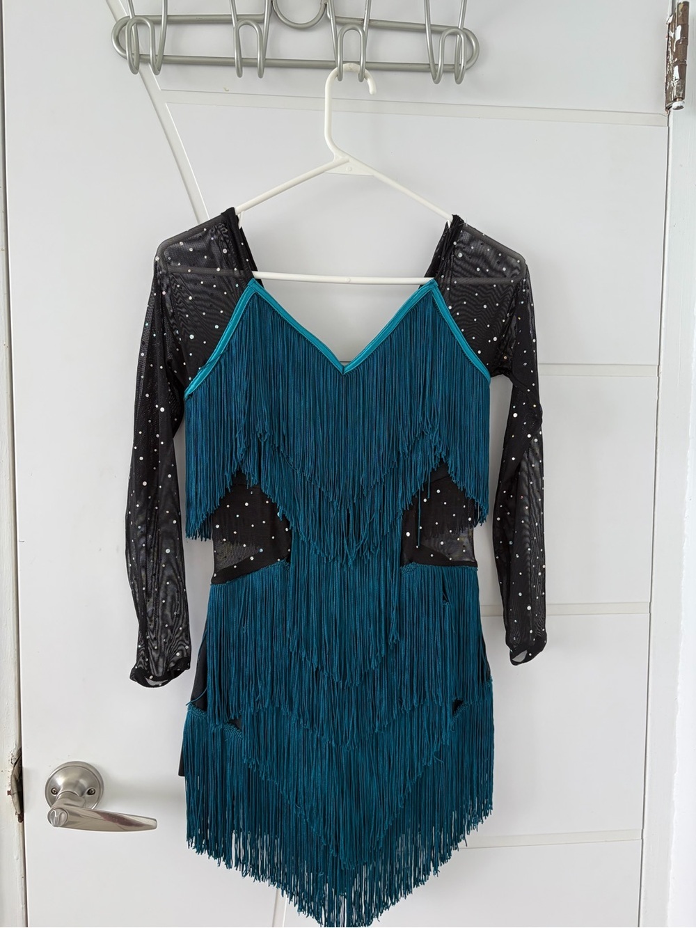 Teal Fringe Weissman Dance Ice Skating Leotard Costume XL
